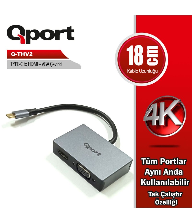 Qport Q-THV2 TYPE-C To HDMI+VGA Çevirici
