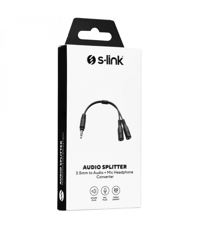 S-link SL-TA67 Siyah Audio + Mic to 3,5mm 0.15m Kulaklık Çevirici
