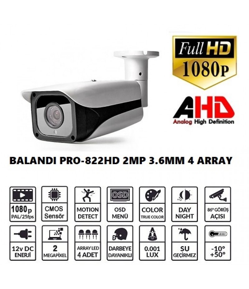 BALANDI PRO-822HD 2MP 3.6MM 4 ARRAY LED AHD BULLET