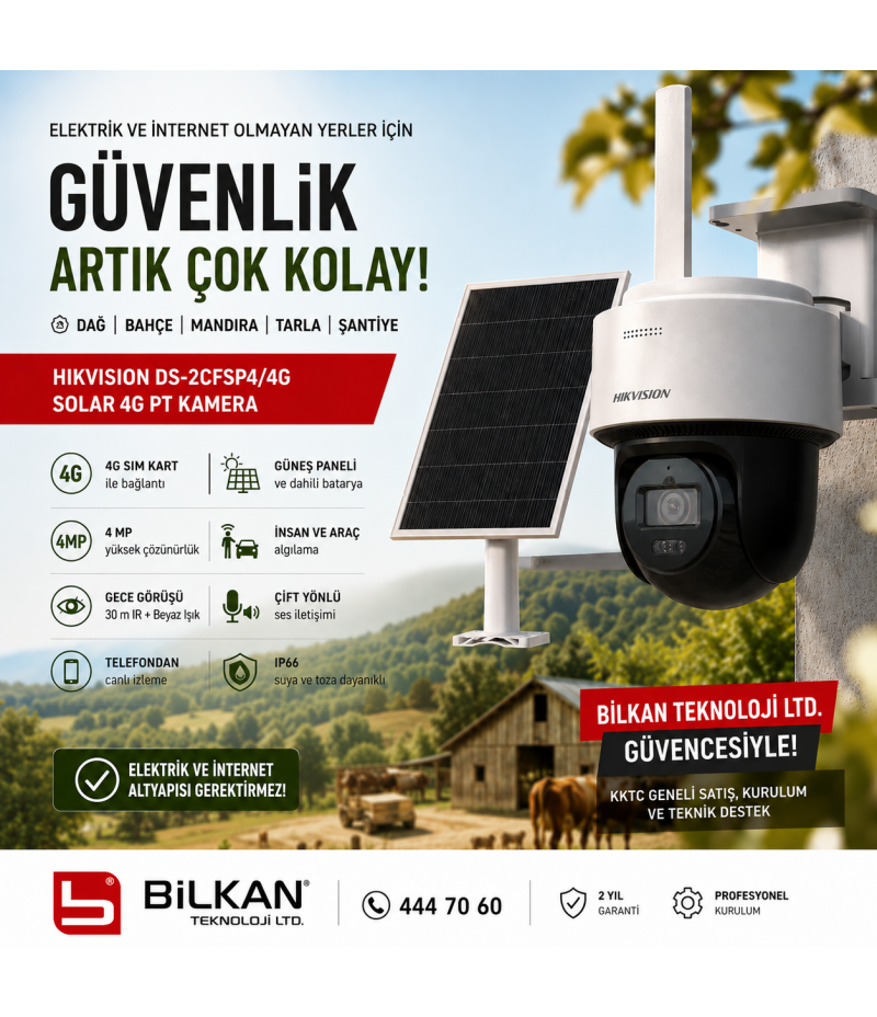 Hikvision DS-2CFSP4/4G AOV 4G Solar Güvenlik Kamerası | Dağ, Bahçe, Çiftlik ve Şantiye Güvenliği