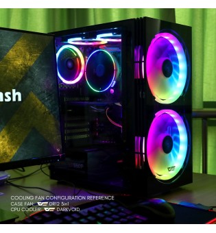 darkFlash BF1 ATX Mid Tower Gaming Tempered Glass Case with a Pair of 20 cm 200mm RGB case Fans
