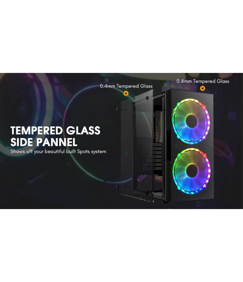 darkFlash BF1 ATX Mid Tower Gaming Tempered Glass Case with a Pair of 20 cm 200mm RGB case Fans