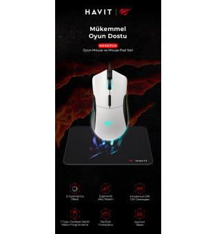 Havit Gamenote MS1037CM Wireless Gaming Oyuncu Mouse + Mouse Pad Beyaz set