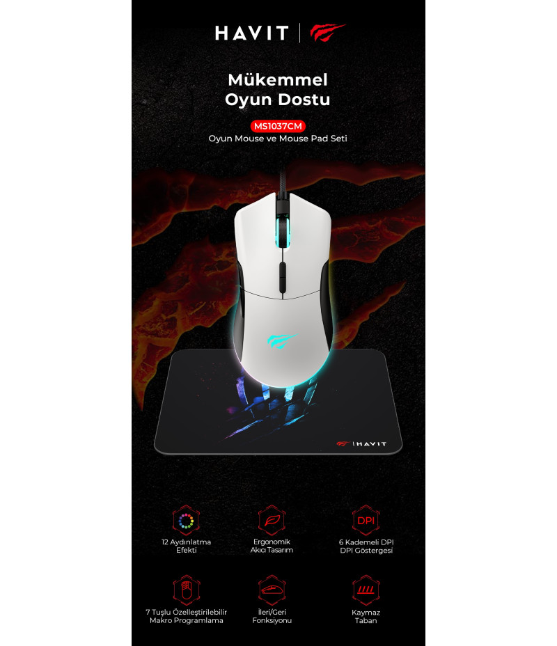 Havit Gamenote MS1037CM Wireless Gaming Oyuncu Mouse + Mouse Pad Beyaz set