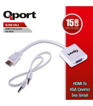 Qport Q-HD-VGJ Hdmi To Vga Çevirici + Ses Girişli + Güç Girişli