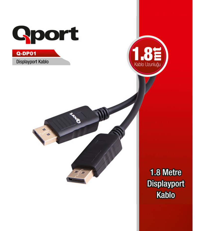 Qport Q-DP01 1.8m Display Port Kablo Tüm ekran kartları ile uyumlu,1.2V