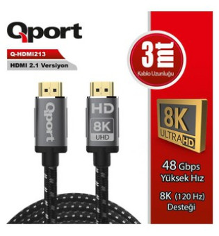 Qport Q-HDMI213 3m Hdmi Altın Uçlu Örgülü Kablo