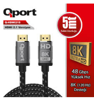 Qport Q-HDMI215 5m Hdmi Kablo 8K 2.1V/8K/Altın Uçlu/Parazit Önleyicili